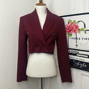 Zara Cropped Blazer in Red & Blacj Gingham Size S